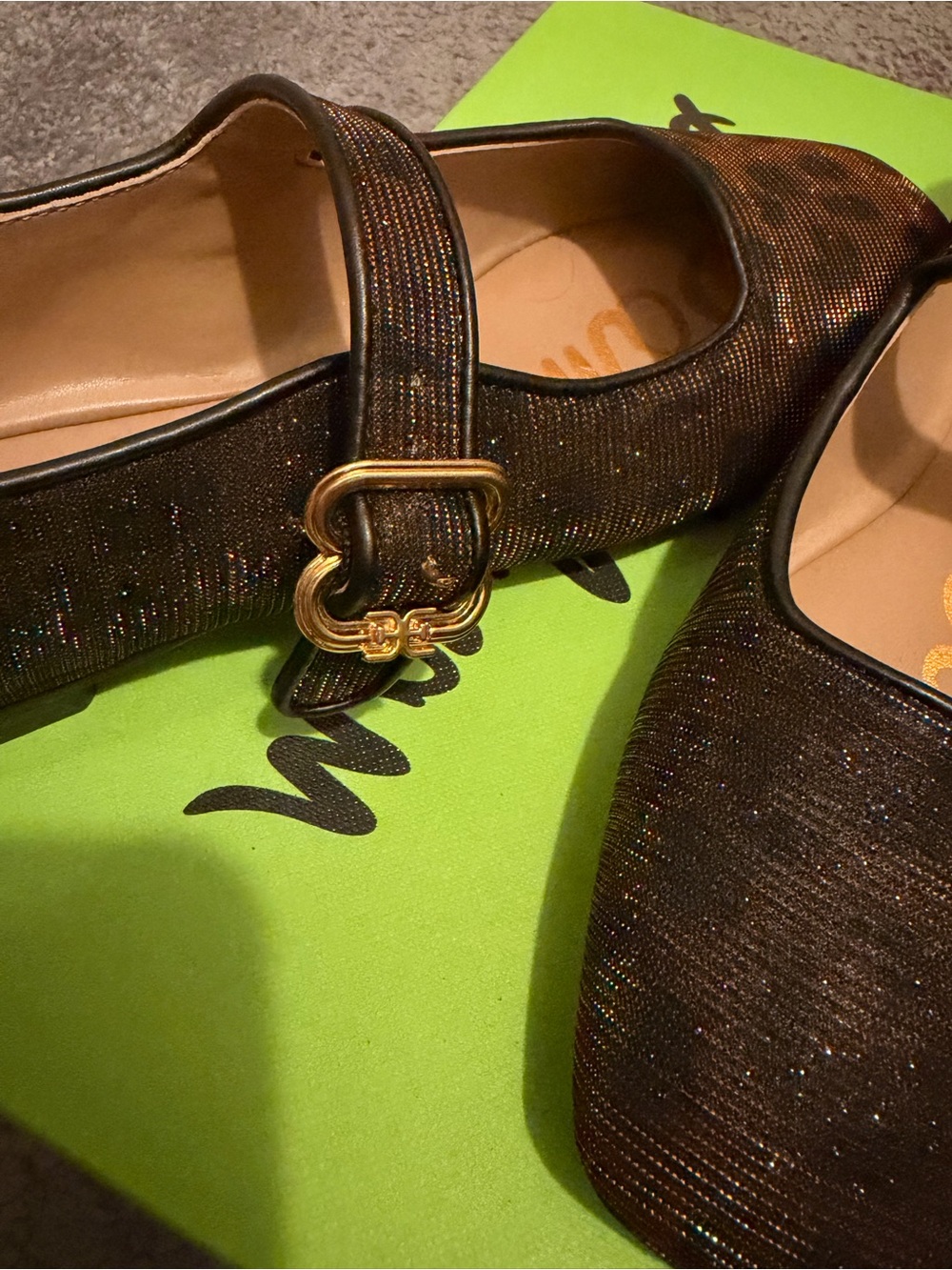 Sam Edelman Brown Shimmery Mary Jane Flats with Gold Buckle - Picture 4 of 6